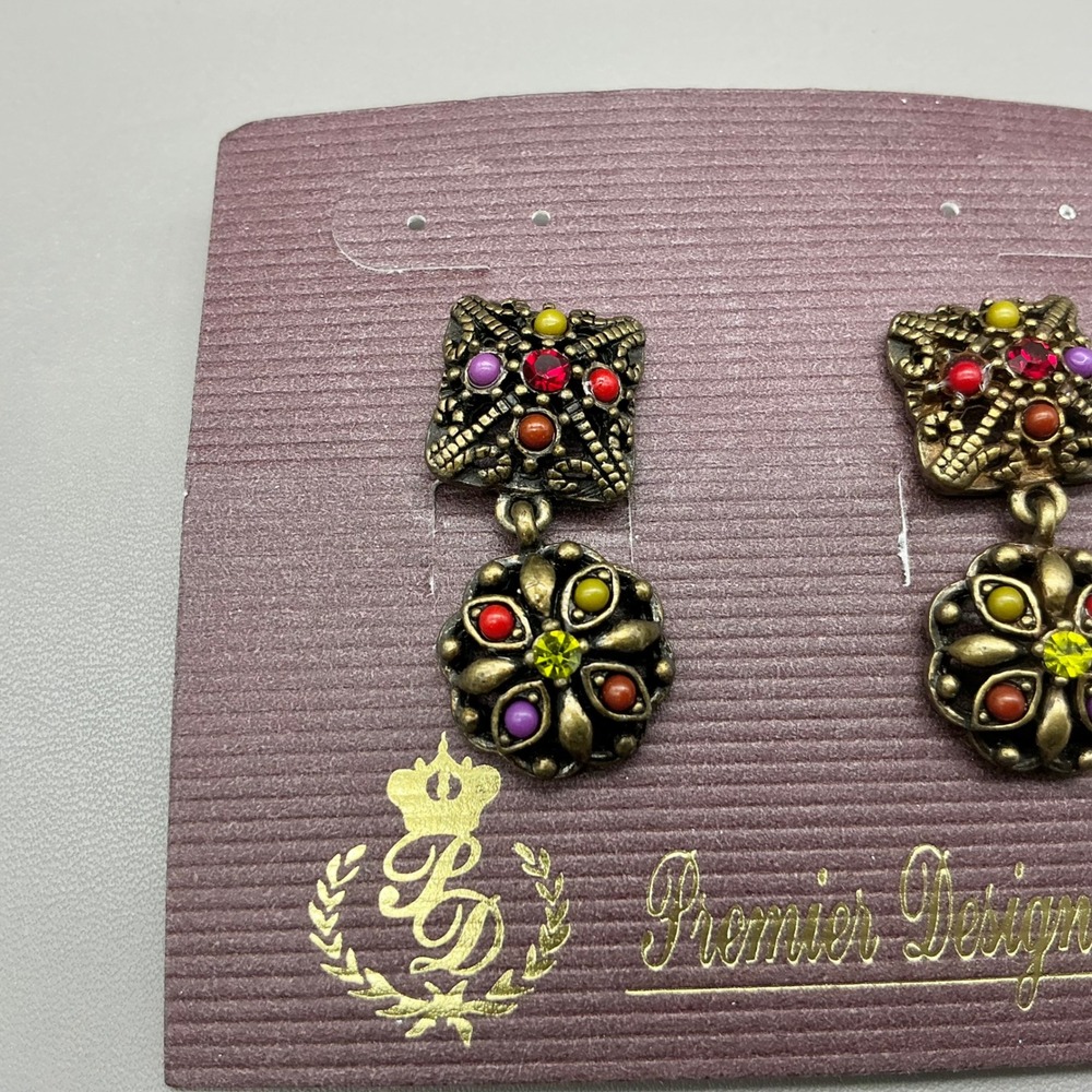 Premier Designs Earrings Women Multicolor Antique Gold Tone Boho Drop Dangle - Picture 3 of 9
